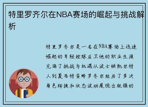 特里罗齐尔在NBA赛场的崛起与挑战解析